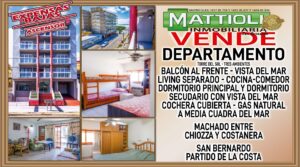 DEPTO TRES AMBIENTES MUY BAJAS EXPENSAS–BALCON AL FRENTE CON VISTA AL MAR–SAN BERNARDO